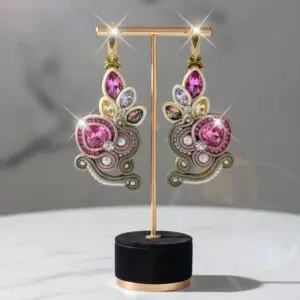 Orecchini Esclusivi in Soutache L’Arte dell’Unicità create in Italia ,»Amuleto di Cristallo”. Prodotto artigianale Skillaly, Made in Italy.