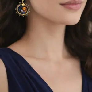 Boucles d'oreilles soleil et lune artisanales – Bijoux élégants pour femme ornés de cristaux. Produit artisanal de qualité, fabriqué en Italie.