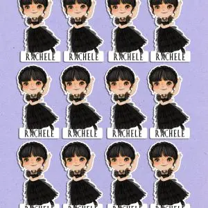 12 Halloween Family Shaped Adhesive Labels, Personalized with Name, for Parties, Birthdays, School, Books, Gothic Girl