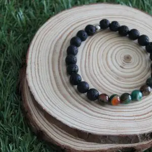 Unisex Lava Stone and Striped Agate Bracelet – Earth Energy. Authentic Skillaly product, Made in Italy.