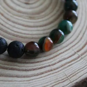 Unisex Lava Stone and Striped Agate Bracelet – Earth Energy. Authentic Skillaly product, Made in Italy.