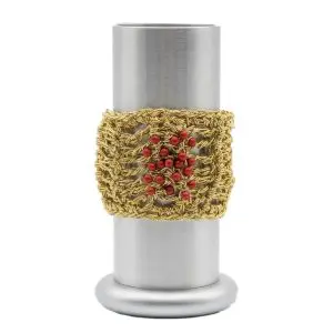 Gold Crochet Bracelet Wide Band Boho Chic Elegant Gift for Women Red Beads Jewelry. Authentic Skillaly product, Made in Italy.