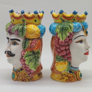 Maurské hlavy z Caltagirone, grécka vzorová keramika - luxusné stredomorské keramické sochy pre bytové dekorácie